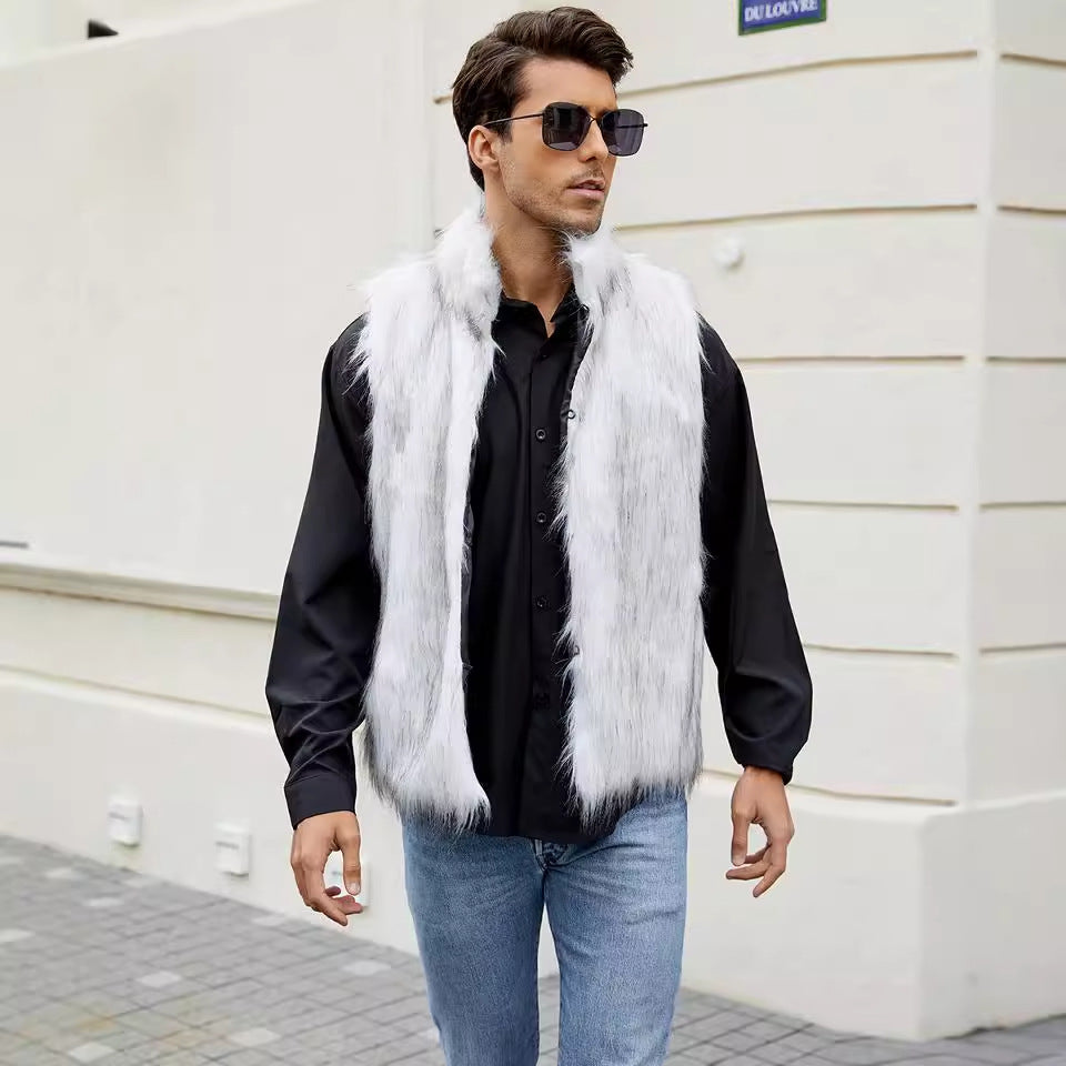 Herren Elegante Kunstpelzweste mit offenen Seiten Drune