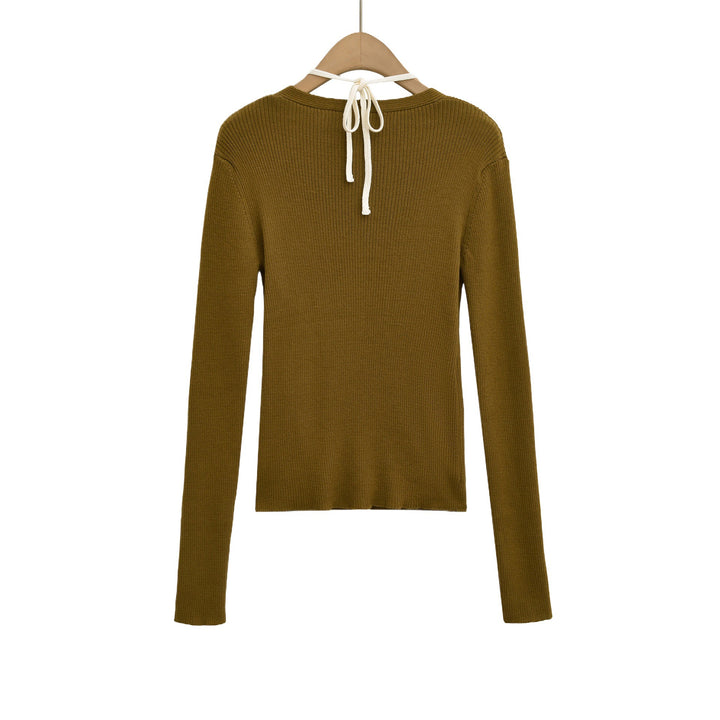 Damen eleganter Strick-Cardigan mit tiefem V-Ausschnitt und kontrastierendem Innenfutter Drune