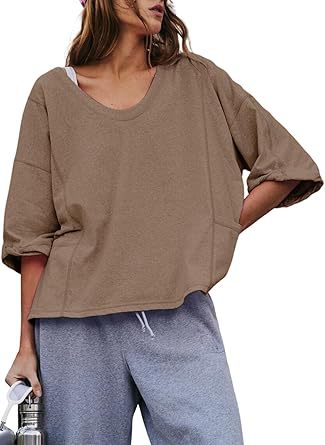 Damen lässiges Sweatshirt mit überschnittenen Ärmeln und lockerer Passform Drune