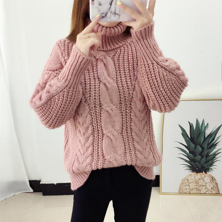 Damen Grobstrick-Pullover mit hohem Kragen und Zopfmuster Drune