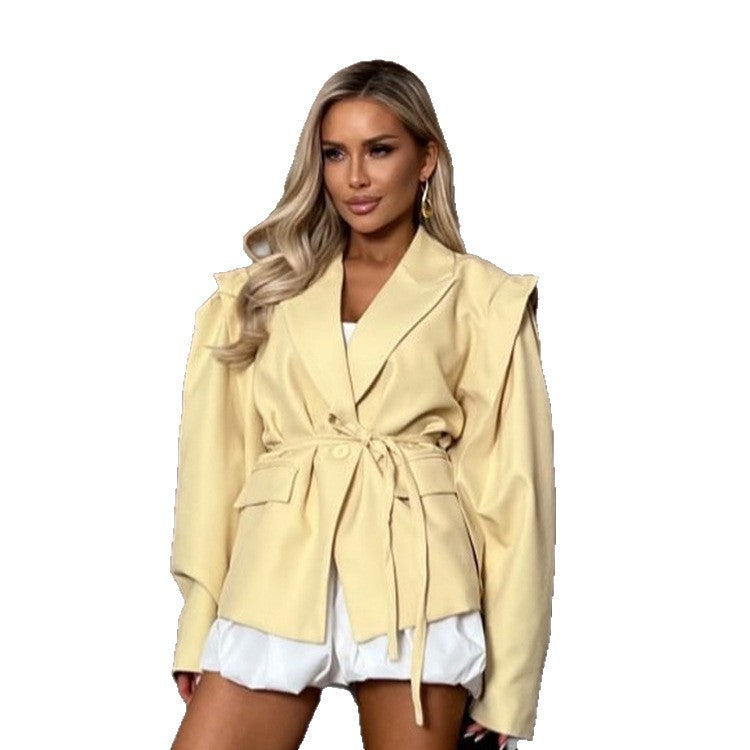Damen elegante oversized Blazerjacke mit Gürteldetail Drune