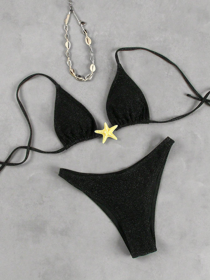 Damen Triangel-Bikini mit funkelndem Glitzereffekt und charmantem Stern-Detail Drune