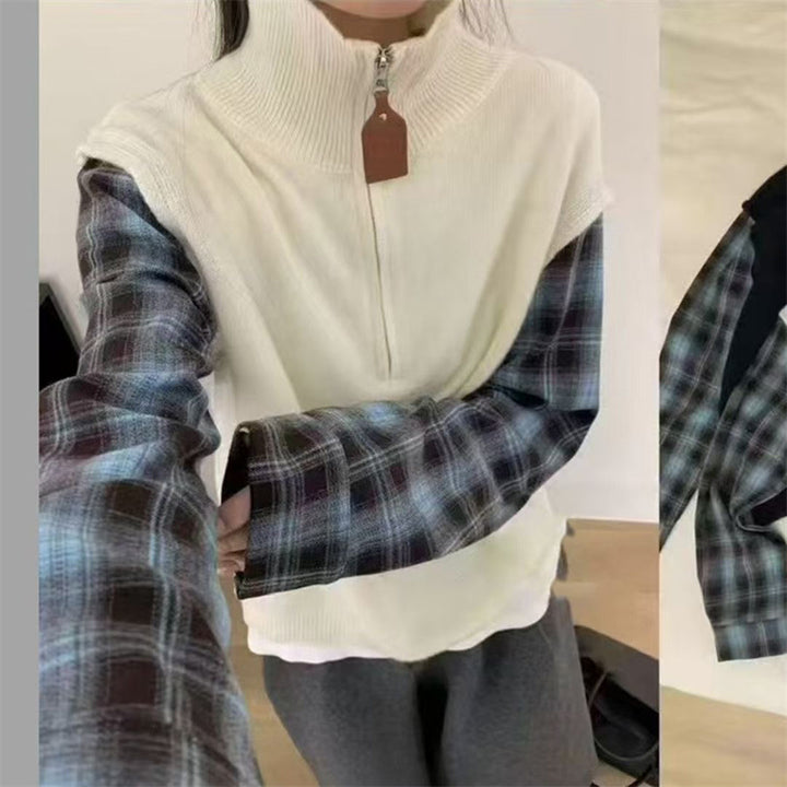 Damen Strickweste mit hohem Kragen und Reißverschluss Drune