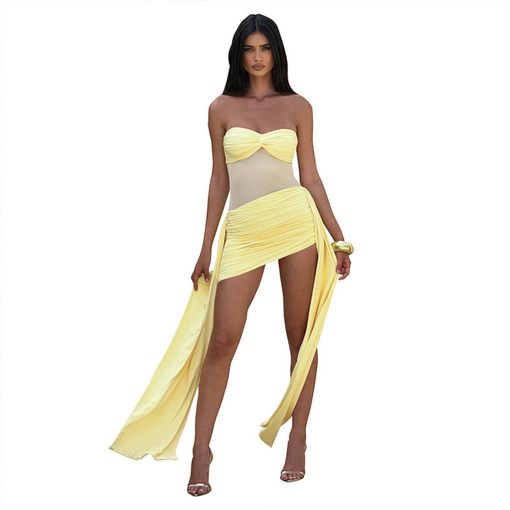 Damen Bandeau Badeanzug mit lässigem Überrock Drune