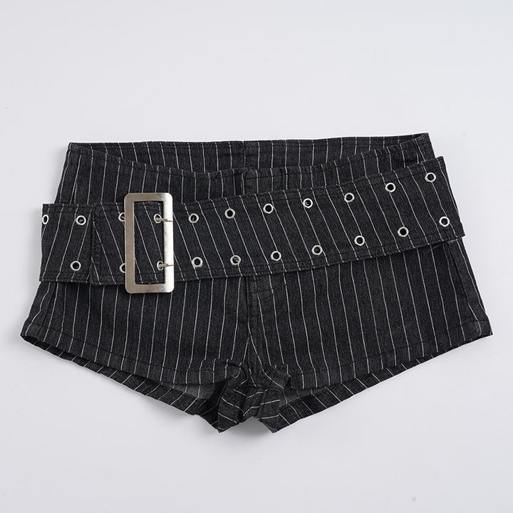 Damen modische Shorts mit breitem Gürtel und dekorativen Ösen Drune