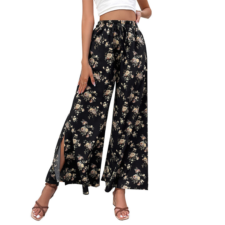 Damen Palazzo-Hose mit floralem Muster und seitlichen Schlitzen Drune