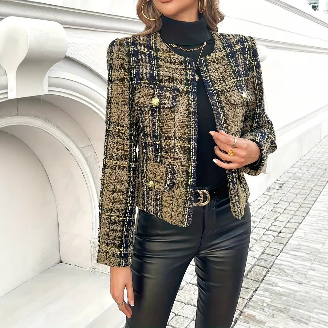 Damen Tweed-Blazerjacke mit goldenen Knöpfen Drune