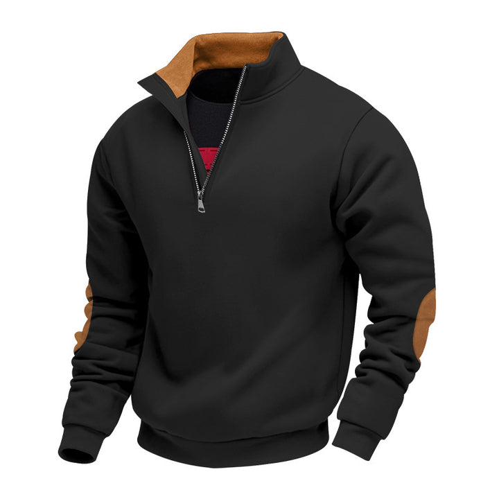 Herren Sweatshirt mit hochwertigem Stehkragen und eleganten Lederakzenten Drune