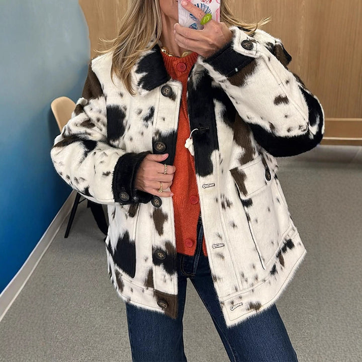 Damen lässige Oversized-Jacke mit tierischem Print Drune