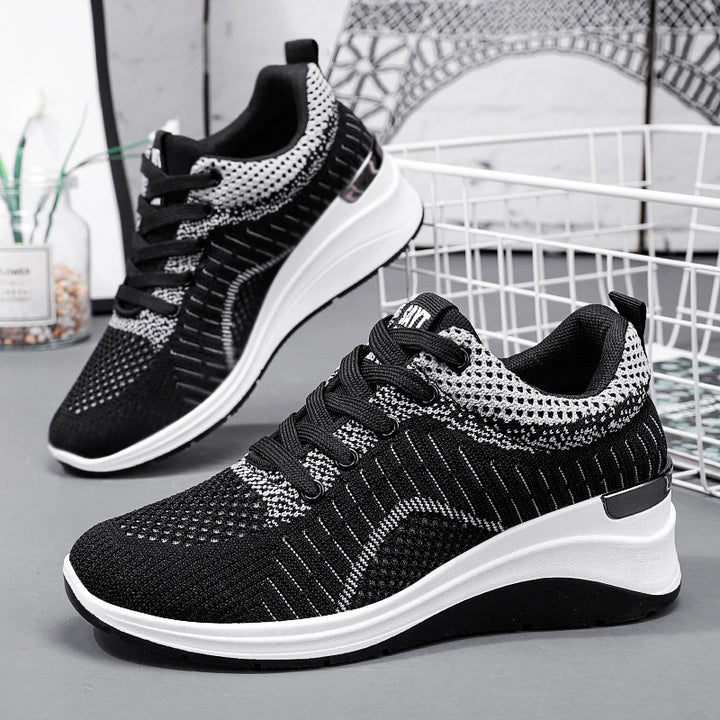 Damen nan gestrickter Keil-Sneaker mit atmungsaktivem Strick-Obermaterial, gepolstertem Komfortfußbett und rutschfester Profilsohle Drune