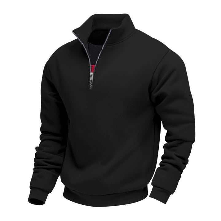 Herren nan angerauter Sweat-Halbzip mit kontrastiertem Innenkragen und elastischem Saum Drune