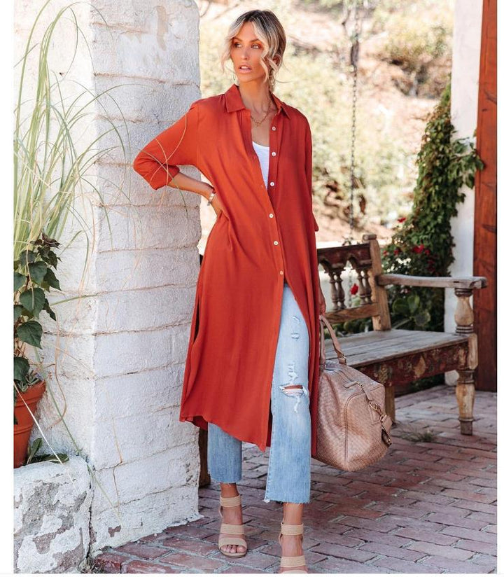 Damen Hemdblusenkleid mit eleganten Knopfdetails und seitlichem Schlitz Drune