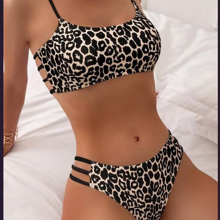 Damen Sportliches Bikini-Set mit trendigem Leopardenmuster Drune
