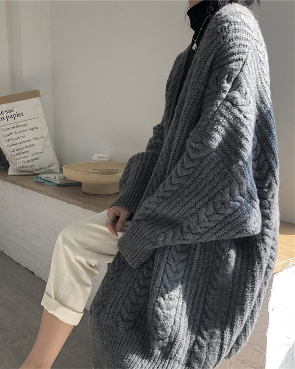 Drune Retro einfach verdickt lose verdrehte lange Strickjacke