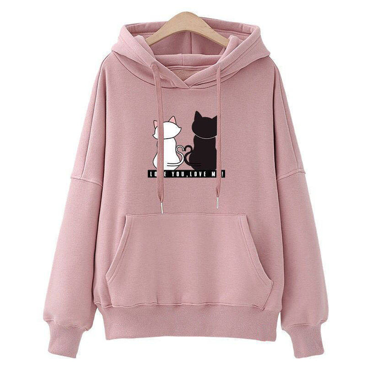 Damen Kapuzenpullover mit niedlichem Katzenmotiv und Kängurutasche Drune