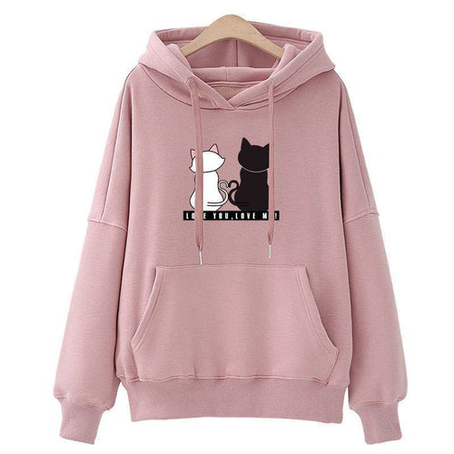 Damen Kapuzenpullover mit niedlichem Katzenmotiv und Kängurutasche Drune