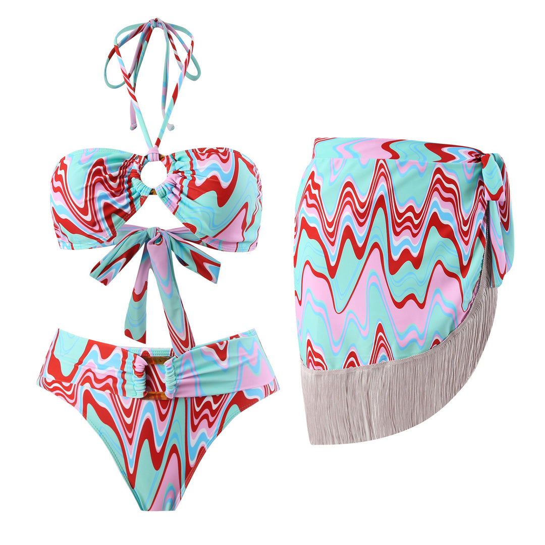 Damen Bikini-Set mit trendigem Wickelrock und faszinierendem Muster Drune