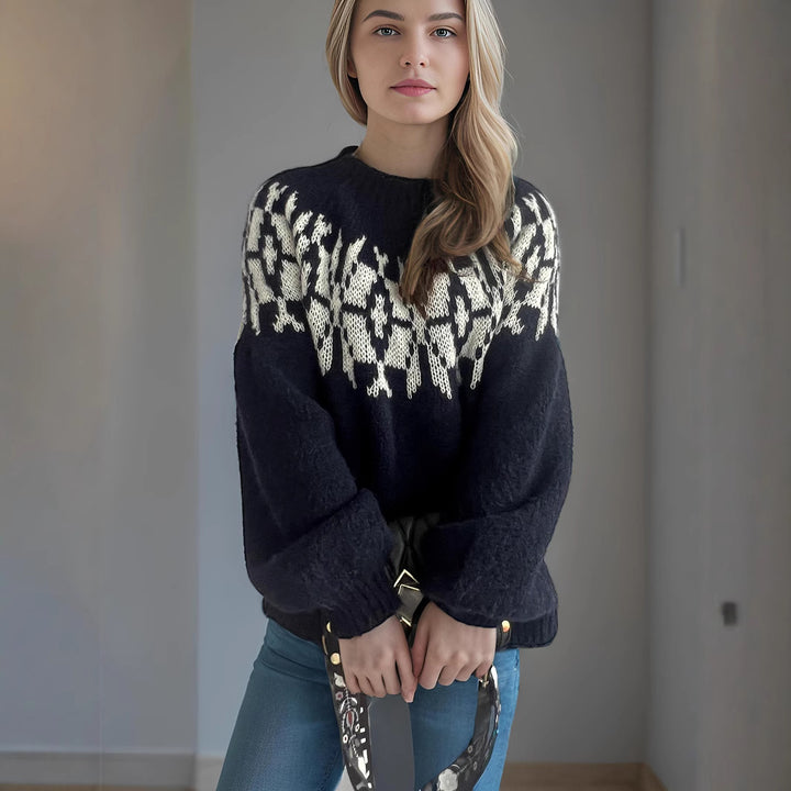 Damen gemütlicher Pullover mit modernem Norweger-Muster Drune