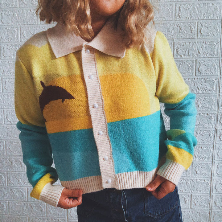 Damen Strickjacke mit verspieltem Motiv und modernem Farbverlauf Drune