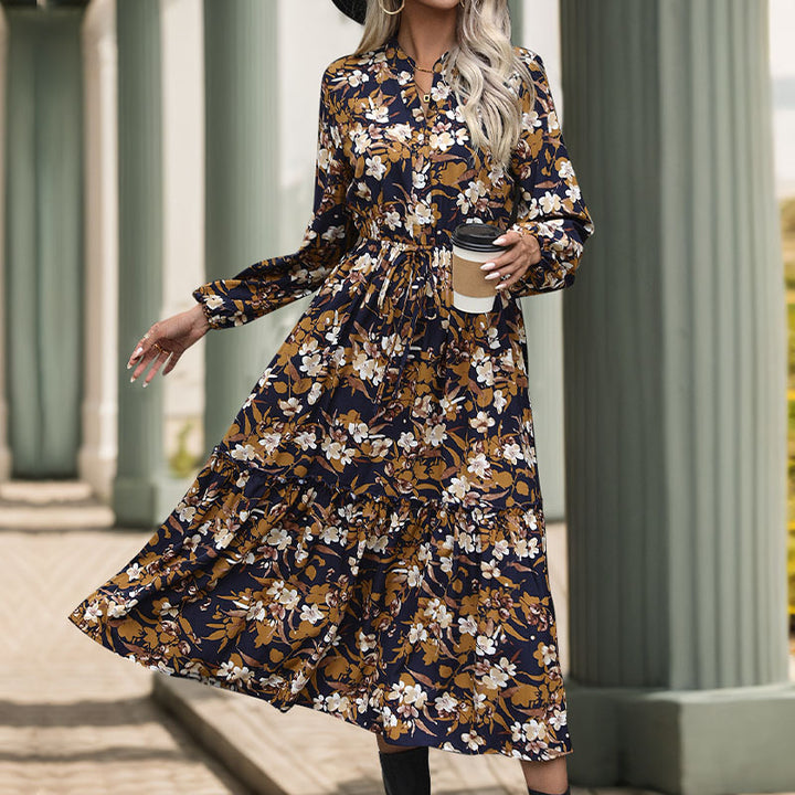 Damen Midikleid mit floralem Design und eleganter Taillierung Drune