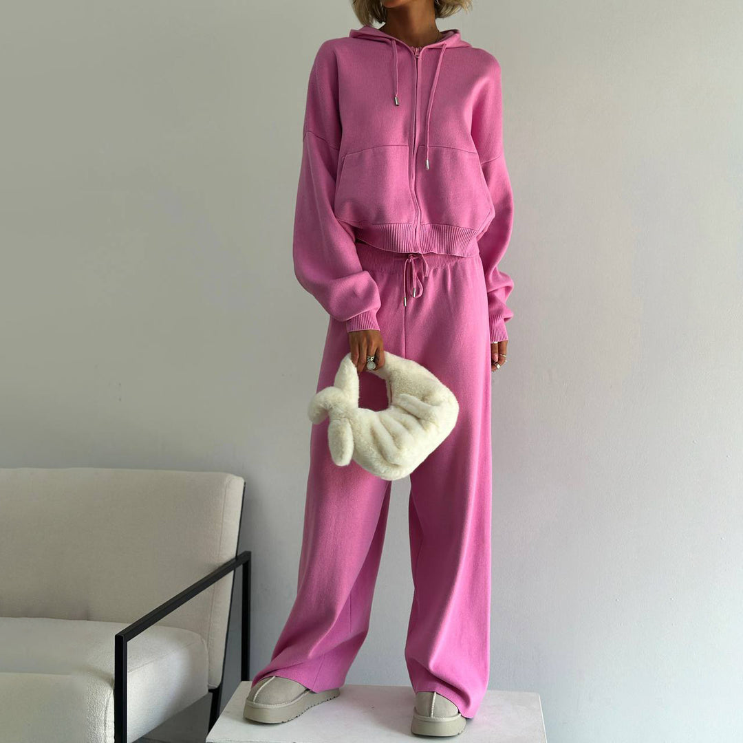 Damen Lässiges Cozy Set mit Kapuzenpullover und weitem Hosenstil Drune