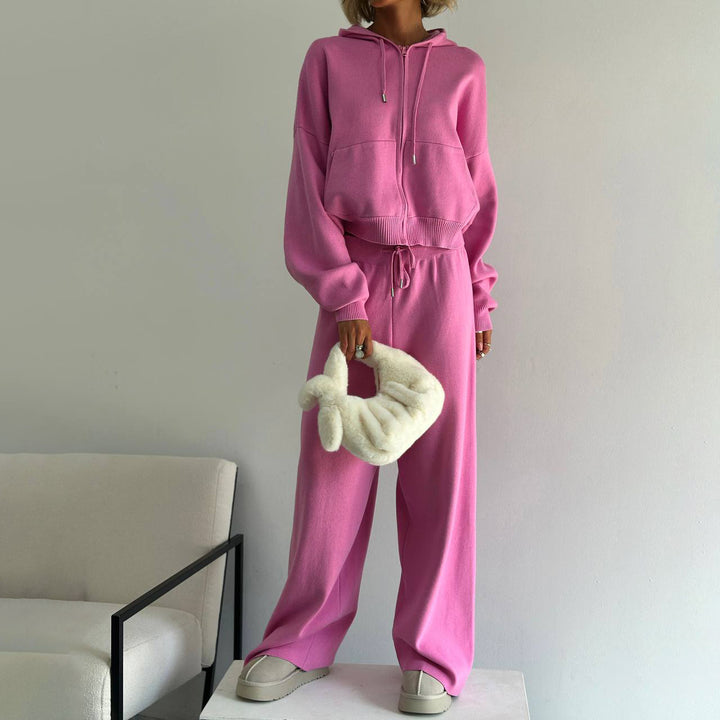 Damen Lässiges Cozy Set mit Kapuzenpullover und weitem Hosenstil Drune