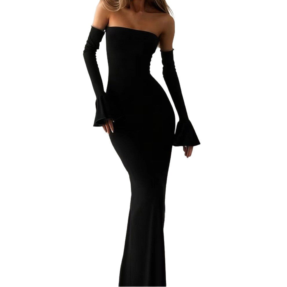 Damen Körperbetontes Off-Shoulder Abendkleid mit langen Ärmeln und voluminösen Abschlüssen Drune