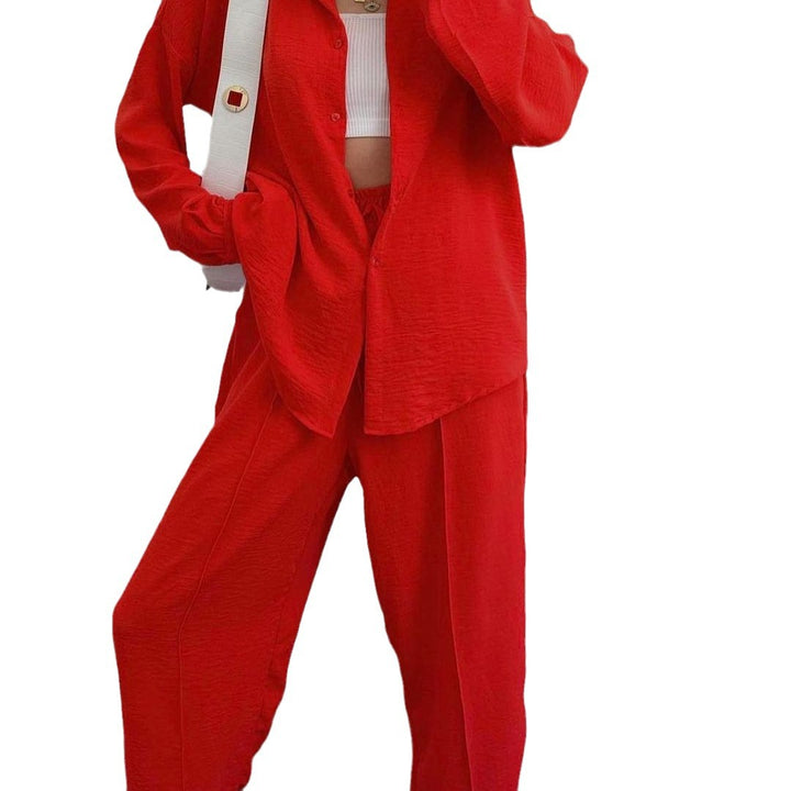 Damen Lässiges Zweiteiler-Set mit weitem Hemd und lockerer Hose Drune