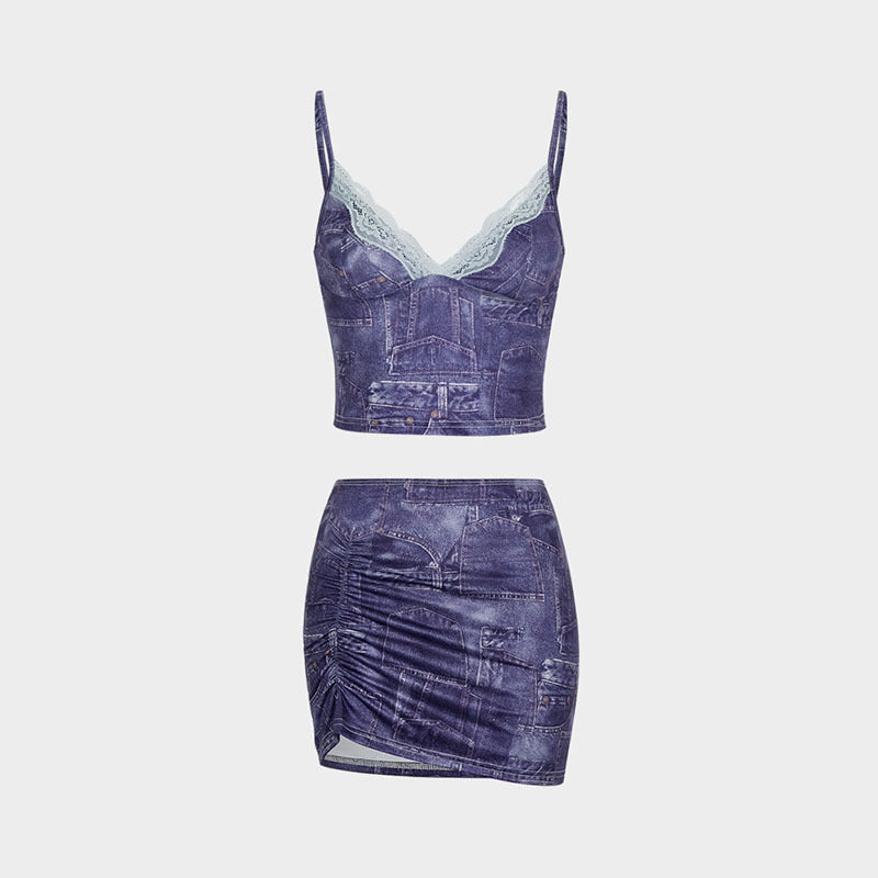 Damen Crop-Top und Minirock Set Drune
