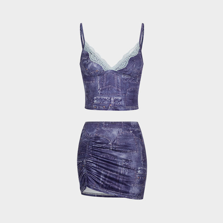 Damen Crop-Top und Minirock Set Drune