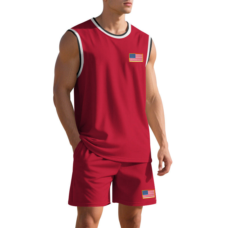 Herren Sportliches Trainingsset mit atmungsaktivem Mesh-Gewebe und modernen Flaggen-Details Drune