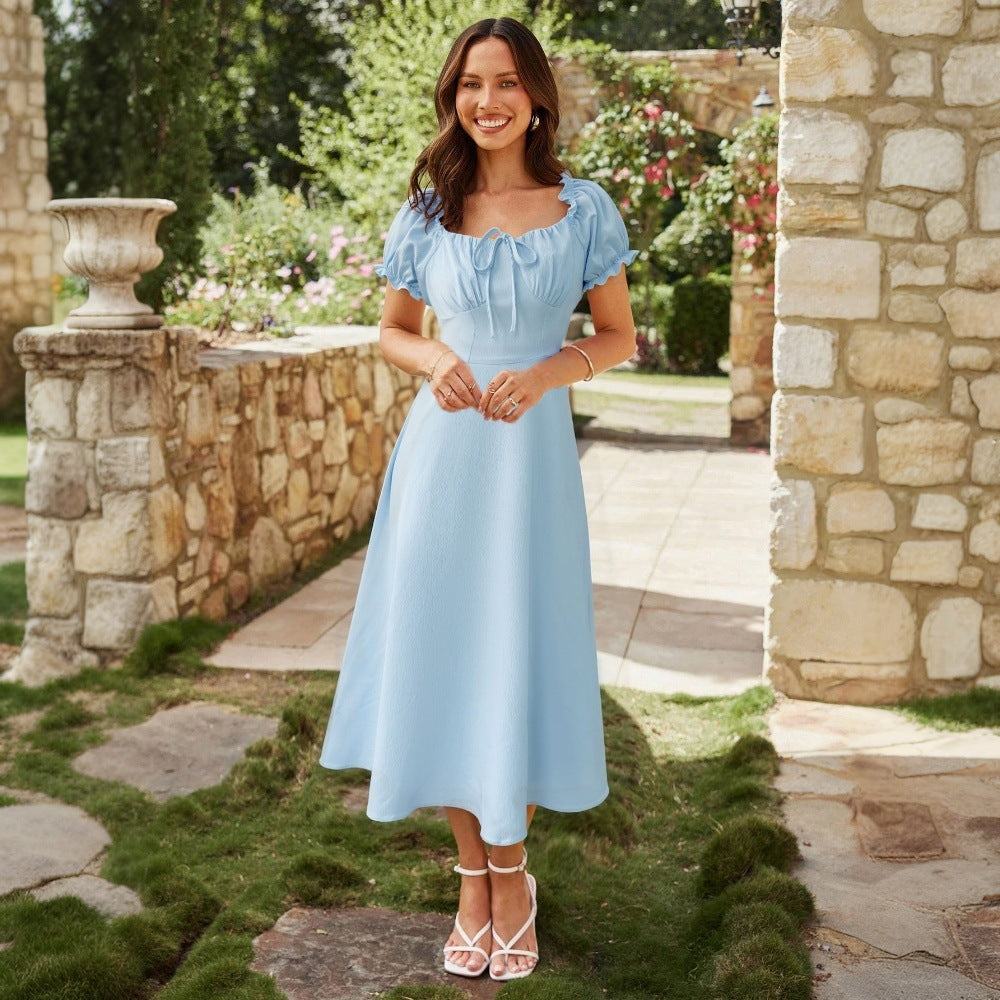 Damen Maxikleid mit Puffärmeln Drune