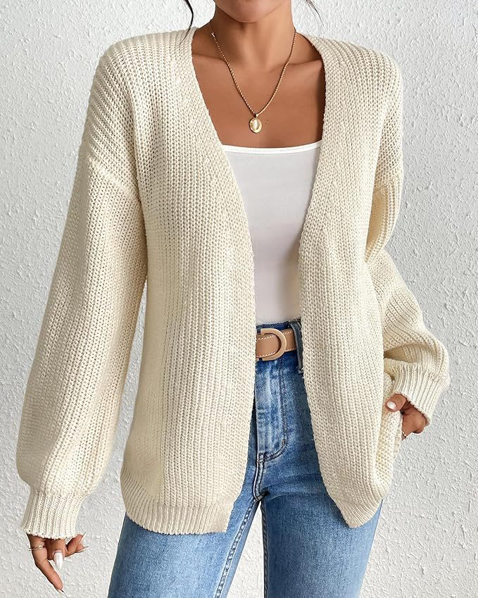Damen lässige Strickjacke mit oversize Ärmeln und V-Ausschnitt Drune