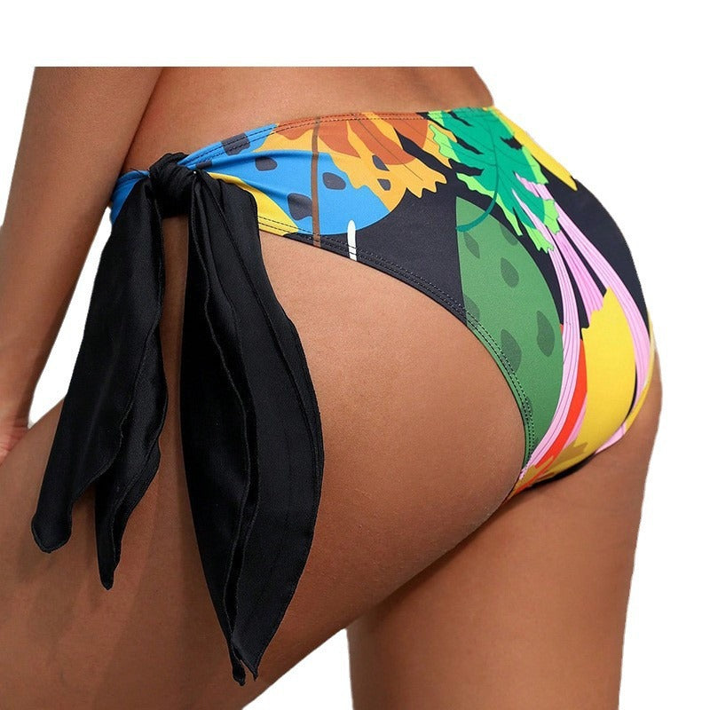 Damen Hoch tailliertes Bikini-Höschen mit buntem Blatt-Design Drune
