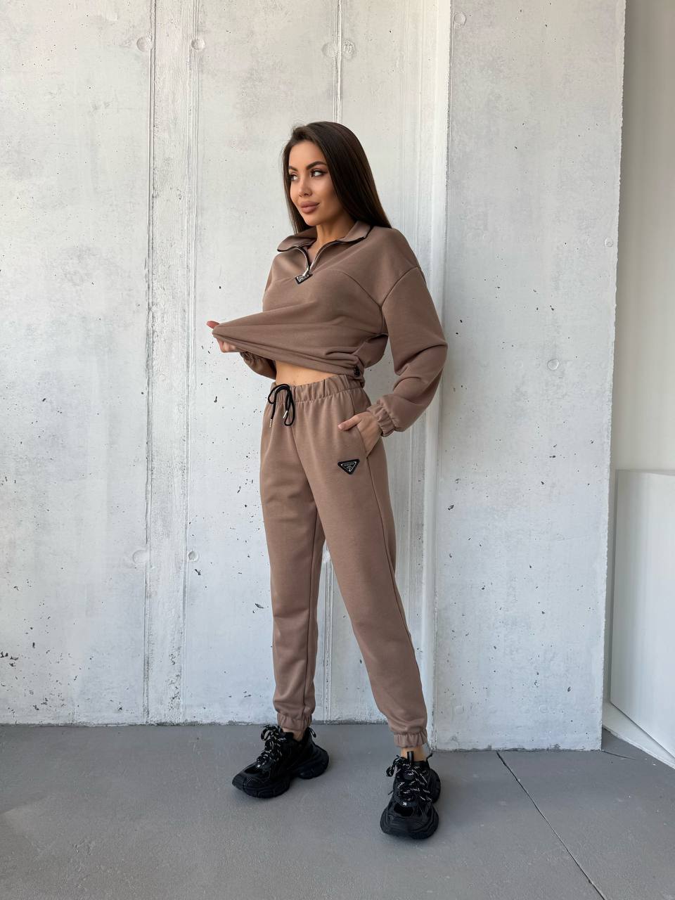 Damen sportliches Set aus weichem Fleece mit Kapuze Drune