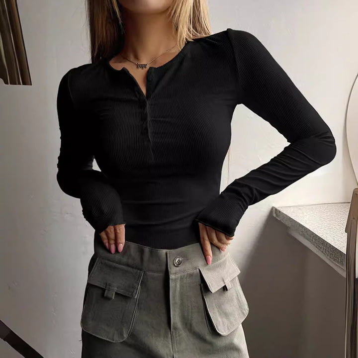 2025秋冬季跨境亚马逊wish欧美ebay女装新款纽扣罗纹修身针织杉 - Image 3