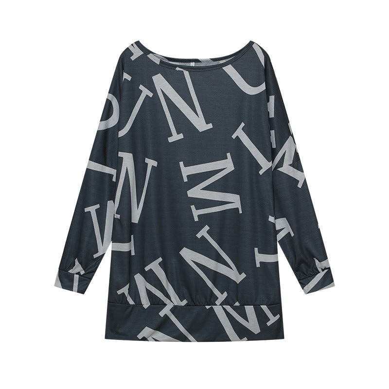 Damen Oversized Langarmshirt mit modernem Schriftzug und elastischem Bund Drune