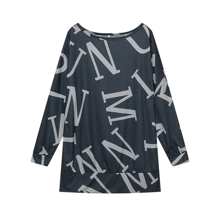 Damen Oversized Langarmshirt mit modernem Schriftzug und elastischem Bund Drune
