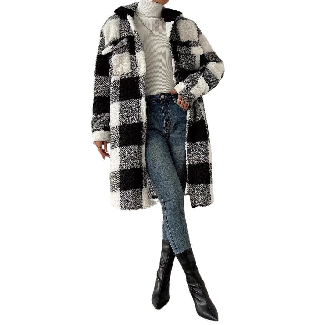 Damen Plüsch-Hemdjacke im Karodesign Drune