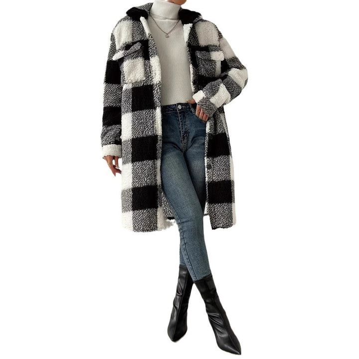 Damen Plüsch-Hemdjacke im Karodesign Drune