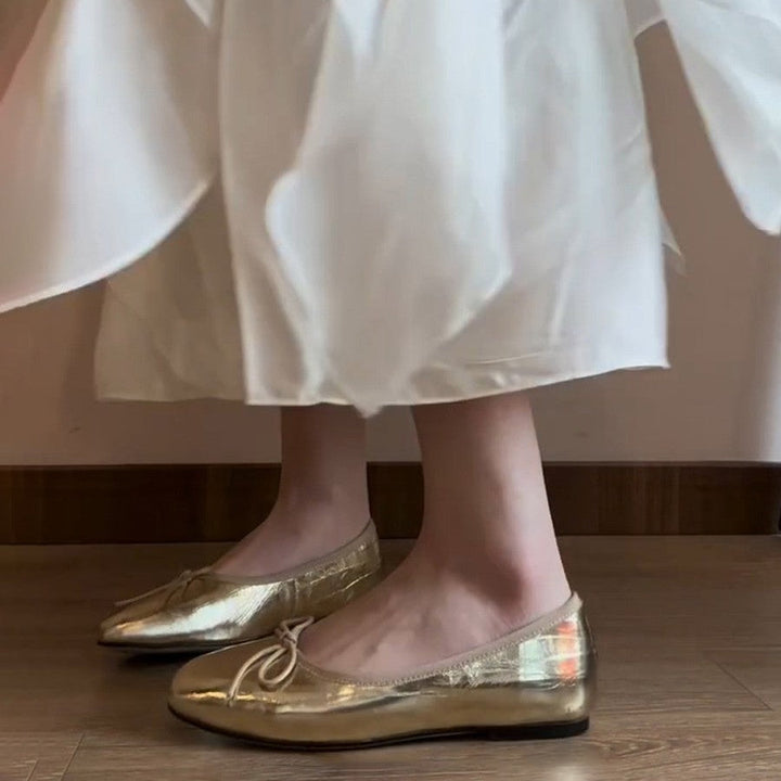 Damen elegante Ballerinas aus hochwertigem Kunstleder mit dekorativem Schleifenakzent Drune