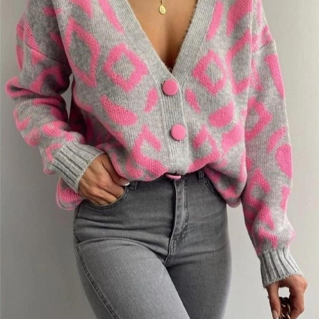 Damen Gemusterte Strickjacke mit bunten Details Drune