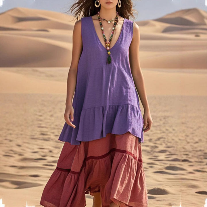 Damen lässiges Maxikleid mit voluminösem Saum Drune