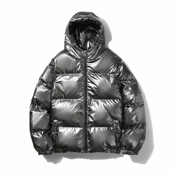 Unisex nan glänzende Steppjacke mit Kapuze, wärmeisolierender Füllung und winddichter Membran Drune