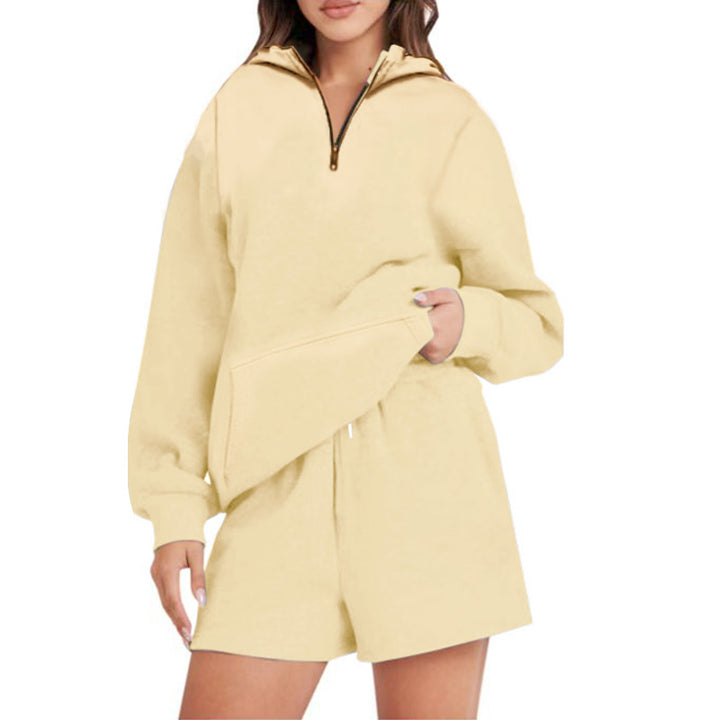 Damen Lässiger Kapuzenpullover mit kurzem Reißverschluss und praktischen Taschen Drune