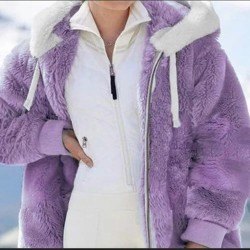 Damen Kuschelige Kunstpelzjacke mit Kapuze Drune