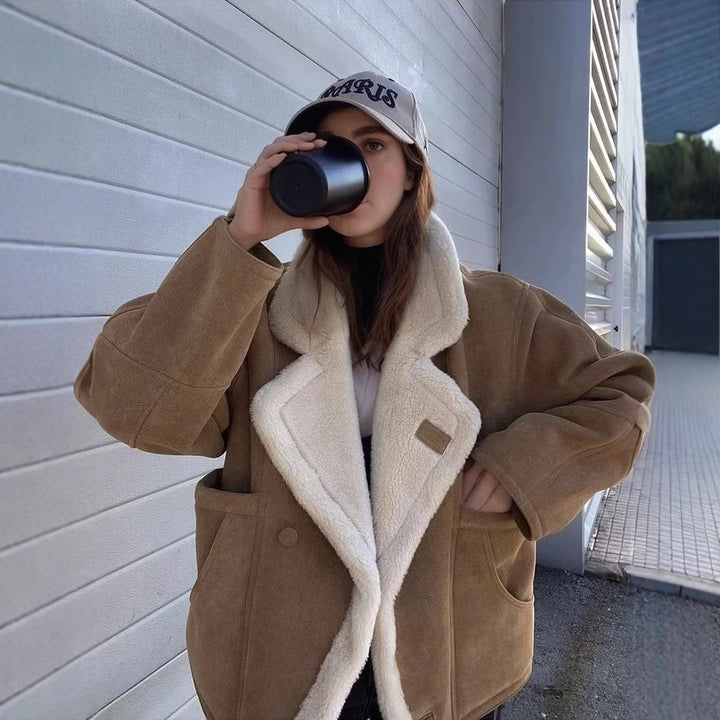 Damen Oversized-Winterjacke mit Plüsch Drune
