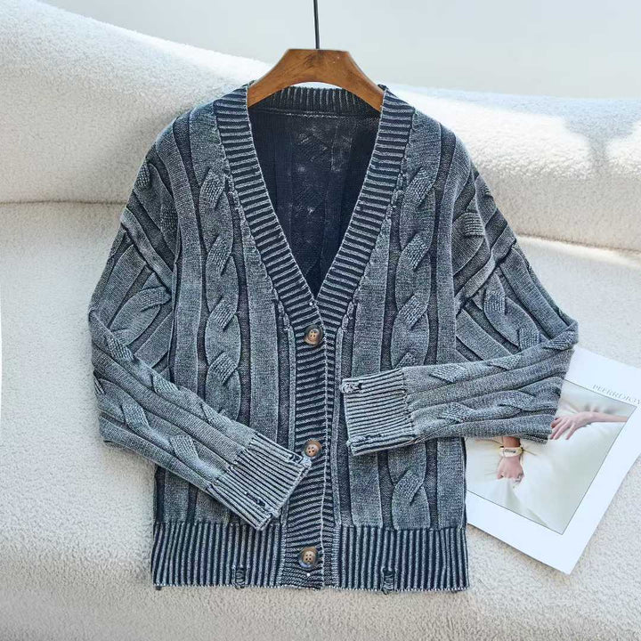 Damen Grobstrick-Cardigan mit V-Ausschnitt und dekorativem Zopfmuster Drune