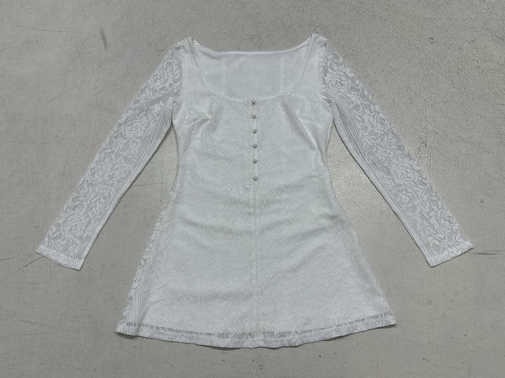 Damen Spitzenkleid mit Knopfleiste und langen Ärmeln Drune