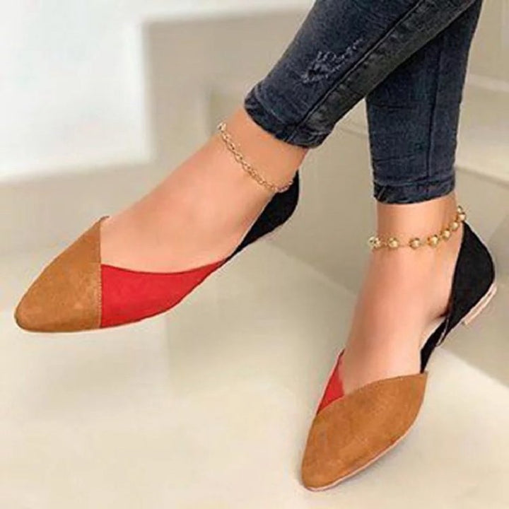 Damen elegante Ballerinas mit spitzem Zehenbereich und modischem Farbblockdesign Drune
